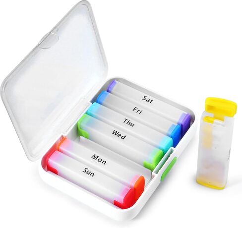 Weekly Pill Organizer 2 Times a Day, Large Travel Pill Box 7 Day, Am Pm Twice Daily Pill Case with Rotatable Handle, Week Pill Holder Container for Vitamin Medicine Supplement Fish Oil (Black Colour) in Saudi Arabia