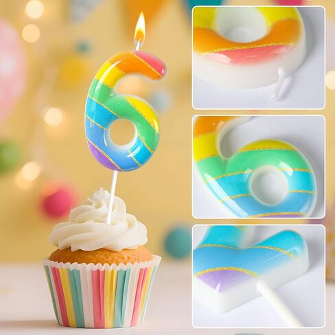 قوس قزح زينة عيد ميلاد شموع عيد الميلاد، قوس قزح كعكة توبر لزينة حفلة قوس قزح، شمعة ديكور مشرقة للاحتفال بعيد ميلاد الحزب in Kuwait