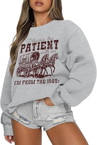 يرجى التحلي بالصبر معي أنا من 1900s بلوزات الجرافيك Crewneck البلوز المرأة مضحك كم طويل البلوز in Kuwait