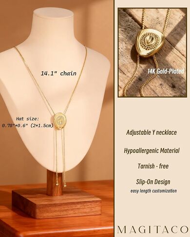 Magitaco Adjustable Lariat Long Necklace, Cowboy Hat Bolo Tie for Women, 14k Gold Plated & Sliver Color Western Cowgirl Accessories Elegant Y Shaped Fashion Jewelry in Saudi Arabia