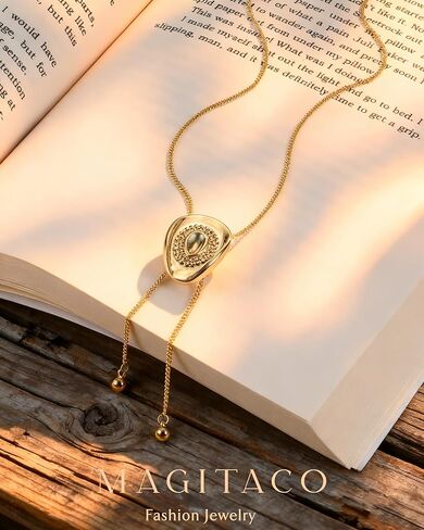 Magitaco Adjustable Lariat Long Necklace, Cowboy Hat Bolo Tie for Women, 14k Gold Plated & Sliver Color Western Cowgirl Accessories Elegant Y Shaped Fashion Jewelry in Saudi Arabia