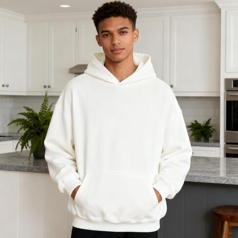 Hooded Sweatshirt for Men and Women, Soft Cotton Blend, Cozy Pullover, White, Size L in Saudi Arabia