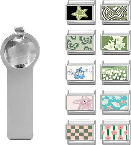 papasgix 11Pcs Italian Charms, 10mm*9mm Silvery UV Resin Italian Charm Bracelet Link Multiple Patterns DIY Jewelry Gifts in Saudi Arabia