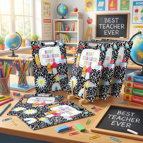 6 Pcs 12.5 x 9 Inch Teacher Appreciation Gift Bulk Hardboard Transparent Clipboard Thank You Teacher Clipboard Inspirational Gift Back to School Supplies for Graduation Teacher(Pencil) in Saudi Arabia