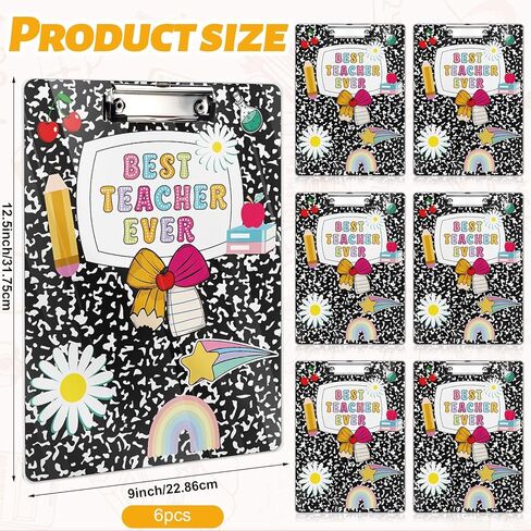 6 Pcs 12.5 x 9 Inch Teacher Appreciation Gift Bulk Hardboard Transparent Clipboard Thank You Teacher Clipboard Inspirational Gift Back to School Supplies for Graduation Teacher(Pencil) in Saudi Arabia