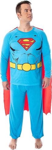 DC Comics Men's Superman Classic Superhero Costume Raglan Shirt And Pants Pajama Set with Detachable Cape in Saudi Arabia