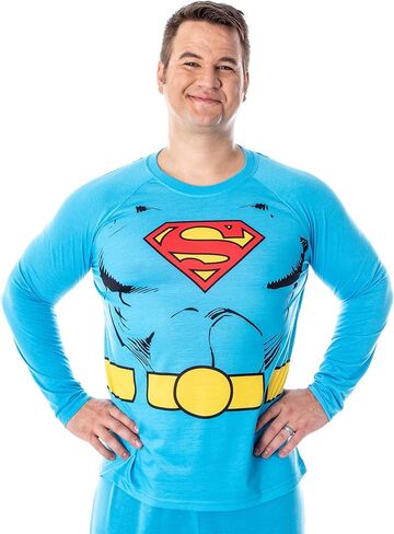 DC Comics Men's Superman Classic Superhero Costume Raglan Shirt And Pants Pajama Set with Detachable Cape in Saudi Arabia