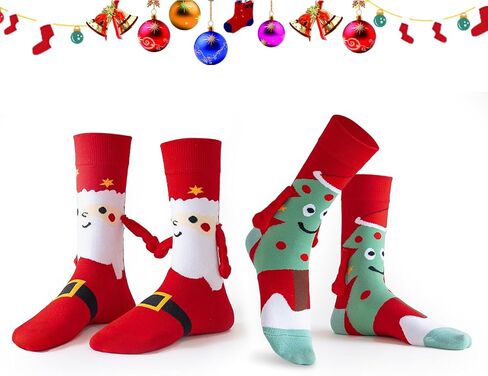 Christmas Holding Hands Socks, Magnetic Funny Hand Holding Unisex Socks for Couples, White Elephant Exchange Gifts for Adults, Xmas Secret Santa Gag Gifts for New Year (1Pair Red and 1Pair Green) in Saudi Arabia