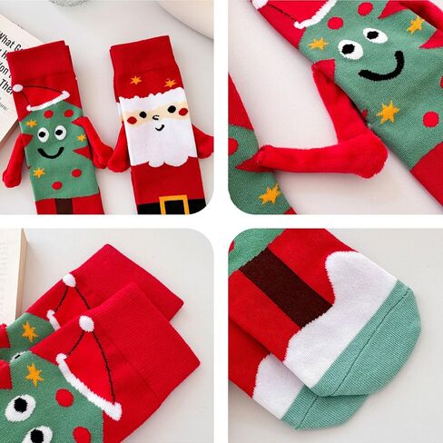 Christmas Holding Hands Socks, Magnetic Funny Hand Holding Unisex Socks for Couples, White Elephant Exchange Gifts for Adults, Xmas Secret Santa Gag Gifts for New Year (1Pair Red and 1Pair Green) in Saudi Arabia