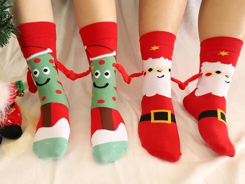 Christmas Holding Hands Socks, Magnetic Funny Hand Holding Unisex Socks for Couples, White Elephant Exchange Gifts for Adults, Xmas Secret Santa Gag Gifts for New Year (1Pair Red and 1Pair Green) in Saudi Arabia