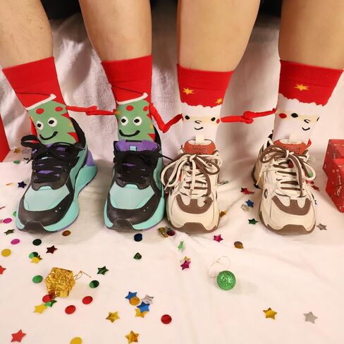 Christmas Holding Hands Socks, Magnetic Funny Hand Holding Unisex Socks for Couples, White Elephant Exchange Gifts for Adults, Xmas Secret Santa Gag Gifts for New Year (1Pair Red and 1Pair Green) in Saudi Arabia