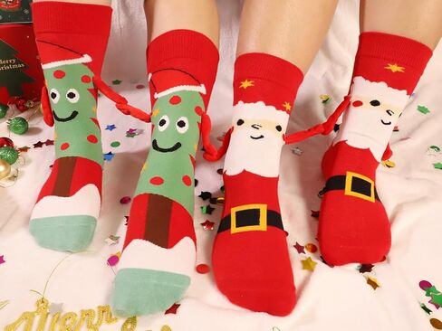 Christmas Holding Hands Socks, Magnetic Funny Hand Holding Unisex Socks for Couples, White Elephant Exchange Gifts for Adults, Xmas Secret Santa Gag Gifts for New Year (1Pair Red and 1Pair Green) in Saudi Arabia