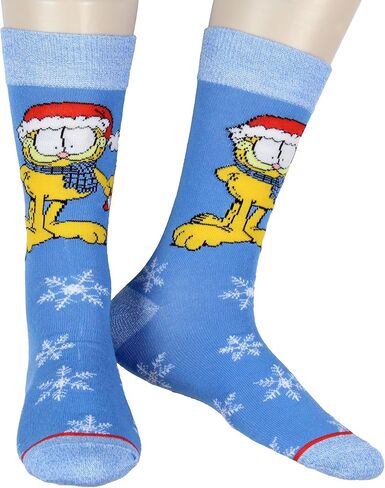 جوارب Bioworld Garfield للرجال مستوحاة من ندفة الثلج وقبعة سانتا، جوارب دائرية للبالغين في منتصف الساق، زوج واحد in Kuwait