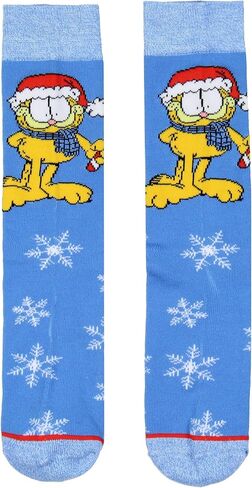 جوارب Bioworld Garfield للرجال مستوحاة من ندفة الثلج وقبعة سانتا، جوارب دائرية للبالغين في منتصف الساق، زوج واحد in Kuwait