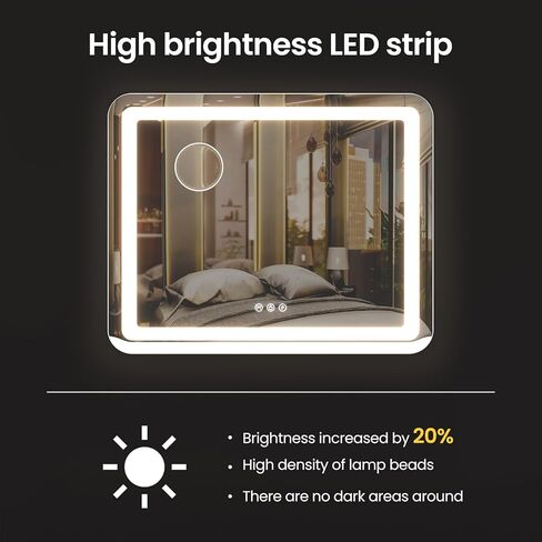 مرآة زينة مع أضواء، مرآة كبيرة بإضاءة LED مقاس 23 بوصة × 18 بوصة مع تكبير 10 أضعاف قابل للفصل و3 أوضاع ألوان، ومنفذ شحن USB لسطح طاولة مكتب الزينة (أبيض، 23 * 18) in Saudi Arabia