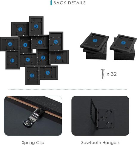 إطارات صور مجمعة مقاس 4x6، إطار صور من الخشب الصلب مكون من 12 حزمة، إطارات صور لتزيين الحائط مجمعة، مجموعة بواجهة زجاجية، التجميع مطلوب، أسود in Kuwait