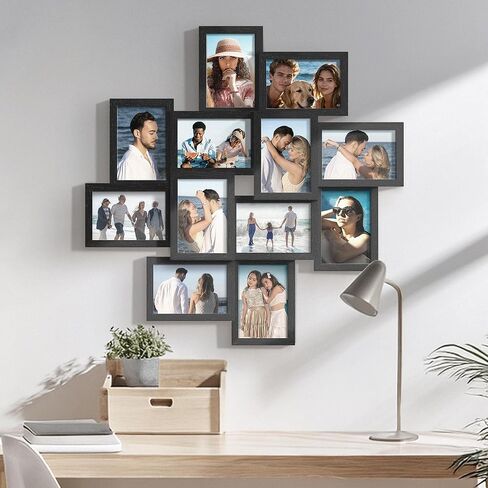 إطارات صور مجمعة مقاس 4x6، إطار صور من الخشب الصلب مكون من 12 حزمة، إطارات صور لتزيين الحائط مجمعة، مجموعة بواجهة زجاجية، التجميع مطلوب، أسود in Kuwait