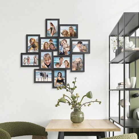 إطارات صور مجمعة مقاس 4x6، إطار صور من الخشب الصلب مكون من 12 حزمة، إطارات صور لتزيين الحائط مجمعة، مجموعة بواجهة زجاجية، التجميع مطلوب، أسود in Kuwait