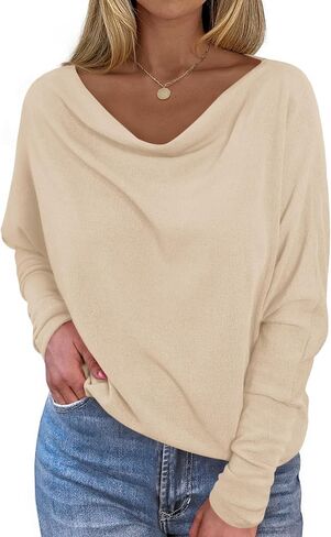 Okiwam Women's Fall Tops Cowl Neck Long Batwing Sleeve Shirts Oversized Tunic Dressy Casual Blouses 2026 Fashion Clothes in Saudi Arabia