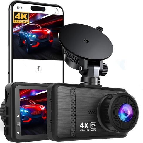 Dashcam الأمامي والخلفي كاميرا اندفاعة ، 4K HD Dash Cam للسيارات ، واي فاي مدمج ، رؤية ليلية ، زاوية بعرض 170 درجة ، WDR ، شاشة مواقف للسيارات على مدار 24 ساعة ، مستشعر G ، تسجيل حلقة ، بطاقة 64 جيجابايت مجانية in Kuwait