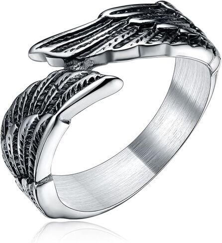TIGRADE Antique Stainless Steel Ring Feather Angel Wing Cast Black Silver Band Size 4.5-14.5 in Saudi Arabia