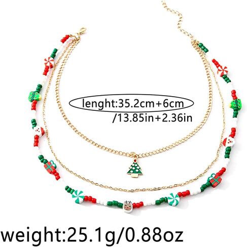 Christmas Necklaces Multi-Layer Beads Necklace Chain Xmas Tree Candy Cane Santa Pendant Necklaces for Women Holiday Necklace Jewelry For Women in Saudi Arabia