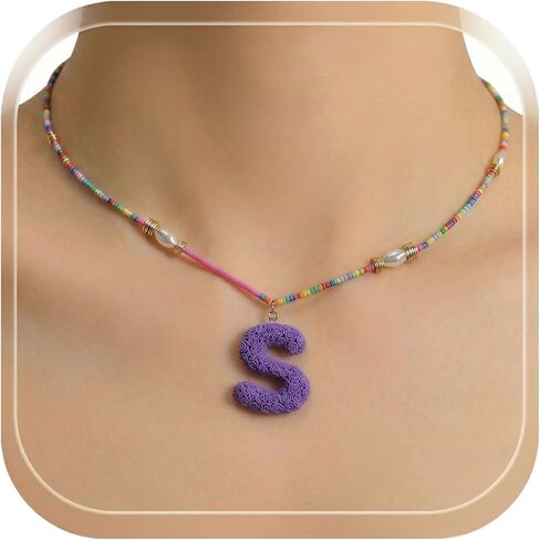 Colorful Beaded Initial Necklace for Women,Personalized Bubble Letter Necklace with Beads for Girls,Trendy Boho Choker Necklaces Jewelry Gifts in Saudi Arabia