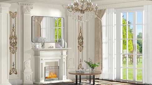 مرآة زينة سوداء للحمام، مرايا مثبتة على الحائط بإطار مستطيل، مقاس 30x36 بوصة، أسود in Kuwait