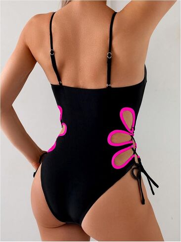 OYOANGLE Women's One Piece Swimsuit Spaghetti Strap Lace Up Cut Out Bathing Suits Beachwear in Saudi Arabia