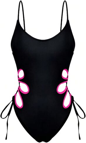 OYOANGLE Women's One Piece Swimsuit Spaghetti Strap Lace Up Cut Out Bathing Suits Beachwear in Saudi Arabia