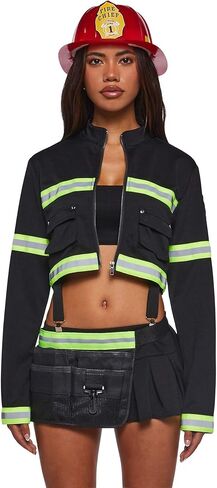 Dolls Kill Firefighter Costume by Trickz N’ Treatz – Halloween Outfit with Jacket, Mini Skirt & Hat, Black Neon Trim in Saudi Arabia