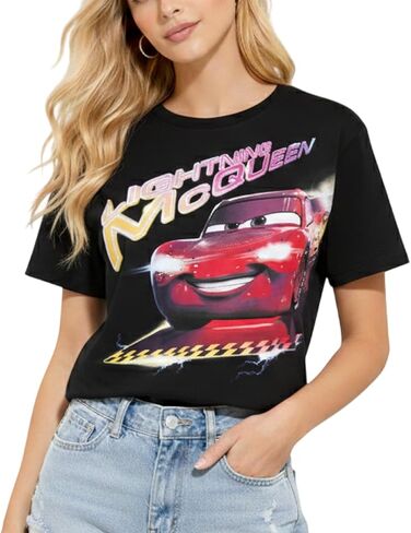 Disney Womens Graphic T Shirt - Pixar Cars Lightning McQueen Marie Crop Top Short Sleeve Graphic Tees للنساء (الأحجام: S -XL) in Saudi Arabia