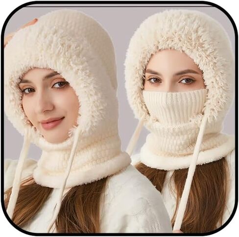 3 في 1 قبعة صغيرة مع وشاح وقناع 3 في 1 قبعة الشتاء للنساء قناع التزلج بالاكلافا قبعة الشتاء الدافئة مجوهرات الأزياء in Kuwait