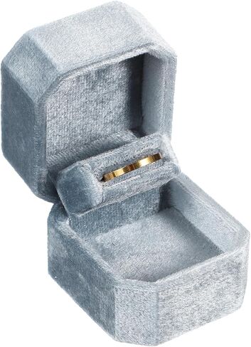 صندوق خاتم مخملي من uxcell، مقاس 2.1 × 1.89 × 1.7 بوصة، حامل صندوق حامل خاتم مثمن، منظم عرض مجوهرات الخطوبة للاقتراح، والخطوبة، وحفل الزفاف، أزرق داكن in Kuwait