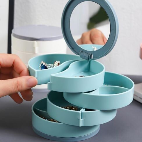 Jewelry Organizer, 4-Layer Rotating Small Jewelry Storage Box with Lid for Bracelets Rings Earrings, Gift for Women, Pink in Saudi Arabia