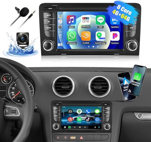 راديو سيارة 2G+32G لسيارة Audi A3 S3 RS3 مع CarPlay لاسلكي Android Auto 7 بوصات Android 13 راديو شاشة تعمل باللمس ستيريو بلوتوث نظام تحديد المواقع والملاحة WiFi FM/RDS وحدة رئيسية + كاميرا احتياطية AHD in Saudi Arabia
