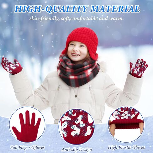 12 Pcs Kids Hat Gloves Scarf Set Winter Girls Boys Toddler Unisex Warm Lined Fleece Knitted Set with Ear Flap Beanies Scarves Non Slip Gloves for 5-10 Years Boys Girls Gift Cold Weather in Saudi Arabia