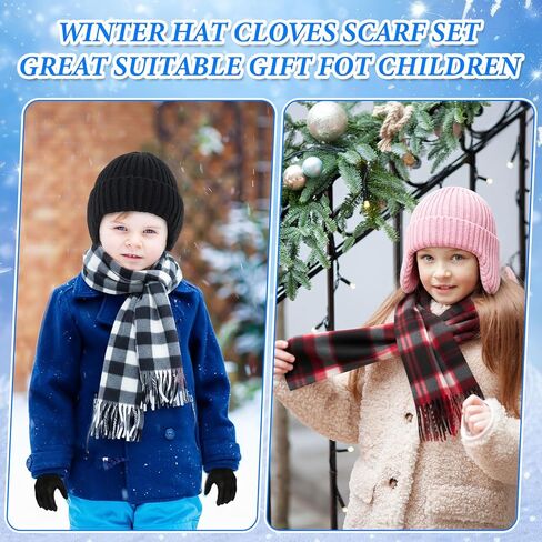 12 Pcs Kids Hat Gloves Scarf Set Winter Girls Boys Toddler Unisex Warm Lined Fleece Knitted Set with Ear Flap Beanies Scarves Non Slip Gloves for 5-10 Years Boys Girls Gift Cold Weather in Saudi Arabia