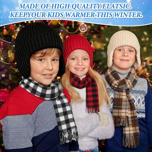 12 Pcs Kids Hat Gloves Scarf Set Winter Girls Boys Toddler Unisex Warm Lined Fleece Knitted Set with Ear Flap Beanies Scarves Non Slip Gloves for 5-10 Years Boys Girls Gift Cold Weather in Saudi Arabia