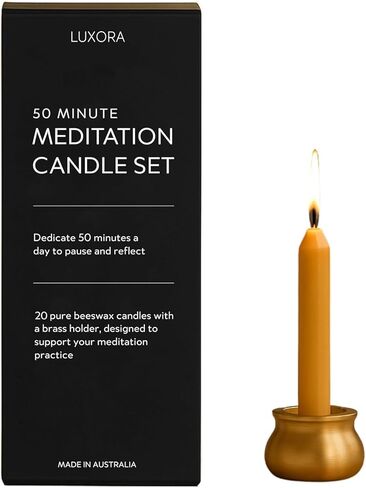 Australian Made 50 Minute Pure Beeswax Candles, Beeswax Meditation Candle Set, Set of 20 mini Candles with Brass Holder, Stress Releif Gifts for Women,Non Toxic Yoga Candle (50 Min Set + Holder) in Saudi Arabia