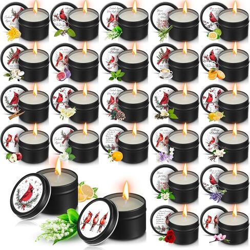 Nuanchu 24 Pack Christmas Scented Candles Gift Set Red Cardinal Candle for Her Him 2oz Natural Soy Wax Jar Long Lasting Aromatherapy Bulk Favors Set for Christmas Party Home Decor in Saudi Arabia
