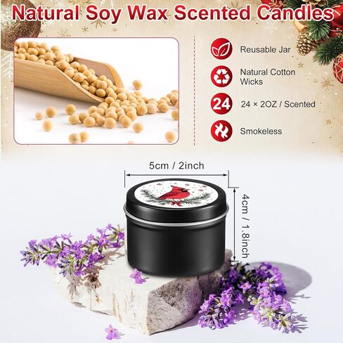 Nuanchu 24 Pack Christmas Scented Candles Gift Set Red Cardinal Candle for Her Him 2oz Natural Soy Wax Jar Long Lasting Aromatherapy Bulk Favors Set for Christmas Party Home Decor in Saudi Arabia