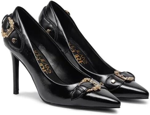 Versace Jeans Couture Womens Black Leather Baroque Buckle Stiletto Pumps in Saudi Arabia