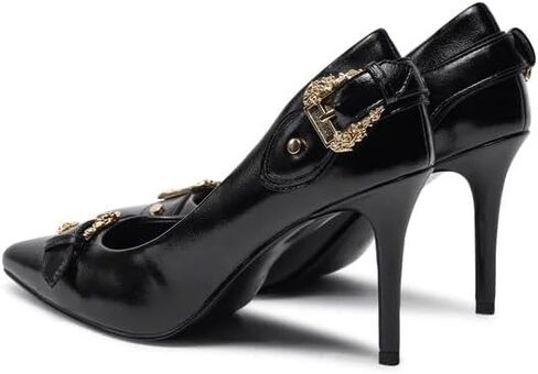 Versace Jeans Couture Womens Black Leather Baroque Buckle Stiletto Pumps in Saudi Arabia