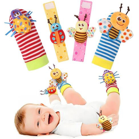 Bloobloomax Wrist Rattle Socks and Foot Finder Set, Infant Girl Boy Toys for Babies 0-36 Months, Newborn Hand & Foot Toys for 0 to 3 Years, Baby Shower Gifts Set with Wrist Rattle Socks (Dark Blue) in Kuwait