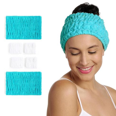 Turbie Twist 2-Pack Turbie Band و 4-pack Turbie المعصم العصابات للجمال والسفر والهدايا - عصابات رأس قطنية للعناية الشخصية - عصابة رأس سبا مريحة وواسعة للغاية - لجميع أنواع الشعر - كابري in Kuwait