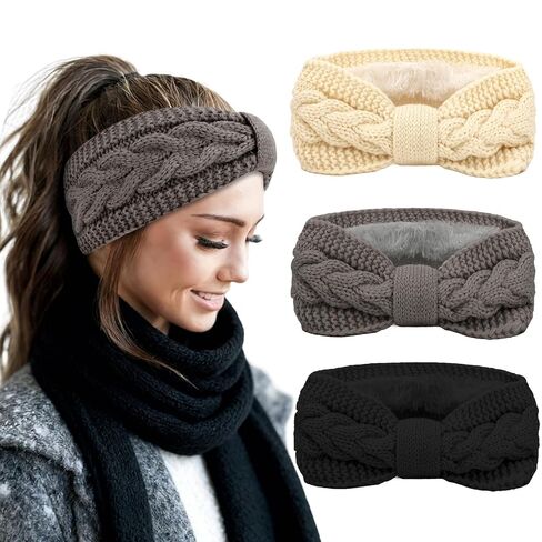 عصابات رأس شتوية للنساء عصابة رأس لتدفئة الأذن للطقس البارد وإكسسوارات الشتاء للنساء 3 عبوات in Kuwait