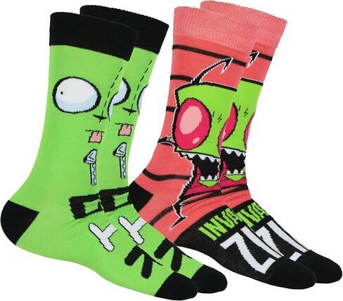 Invader Zim Socks Men's Zim and Gir Designs 2-Pair Adult Mid-Calf Crew Socks (Fits Shoe Size 6-12) in Saudi Arabia
