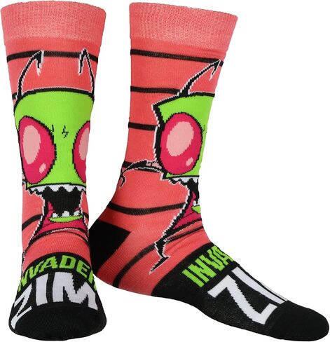 Invader Zim Socks Men's Zim and Gir Designs 2-Pair Adult Mid-Calf Crew Socks (Fits Shoe Size 6-12) in Saudi Arabia
