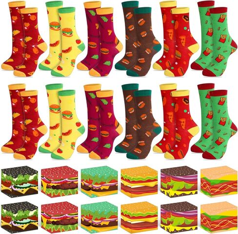 12 Pairs Funny Socks for Men Novelty Hamburger Food Socks with 12 Pcs Burger Boxes for Christmas Birthday Gifts in Saudi Arabia